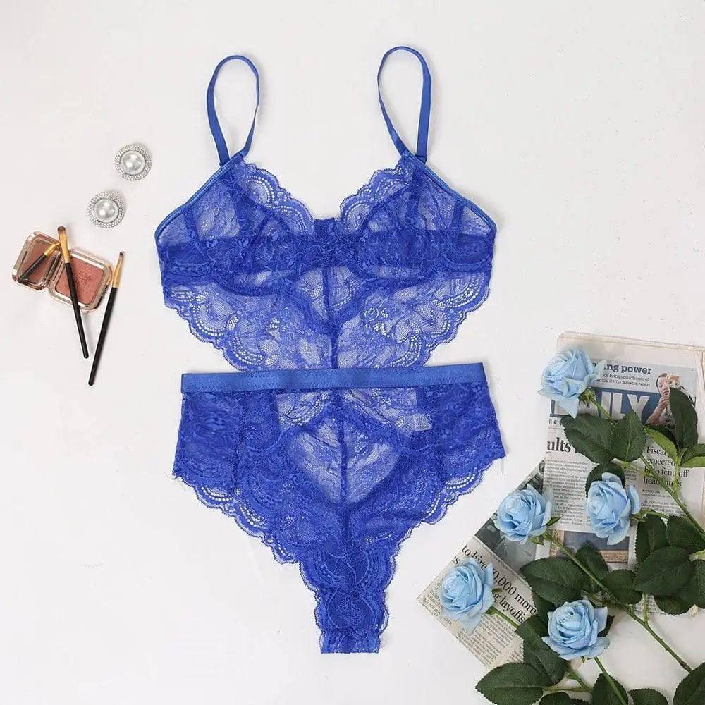 Lace Sexy Lingerie Slim-fit Corset Sexy One-piece Women-Blue-6