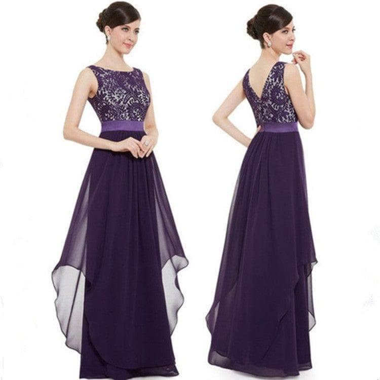 Lace spliced chiffon dress-Purple-8