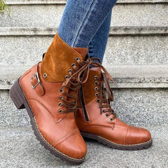 Lace-up Boots Winter Buckle Cowboy Boots Women Low Heel-1
