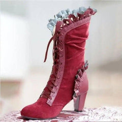 Lace-Up Combat Boot Women Ruffle Design Ethnic Shoes-3
