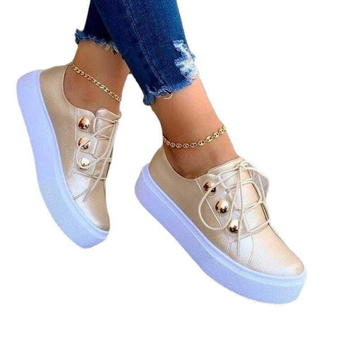 Lace-up Flats Sneakers Women Rivet Casual Shoes-5