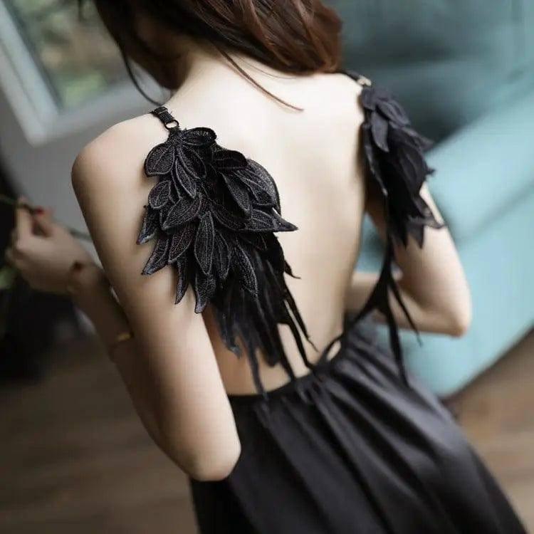 Ladies Angel Wings Sling Nightdress-Black-4