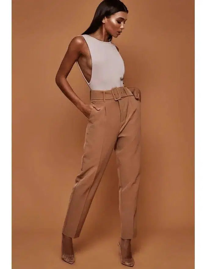 ladies autumn casual pants high waist solid color nine-Khaki-8