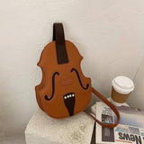 Ladies College Style Retro Violin Backpack-Brown-2