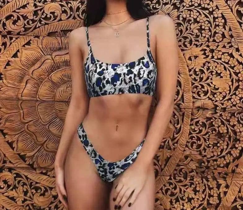 Ladies leopard print bikini swimsuit-Printedblue-9