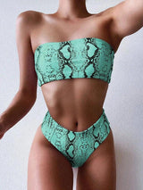 Ladies Printed Bikini Swimsuit Split Swimsuit Set-Green-6