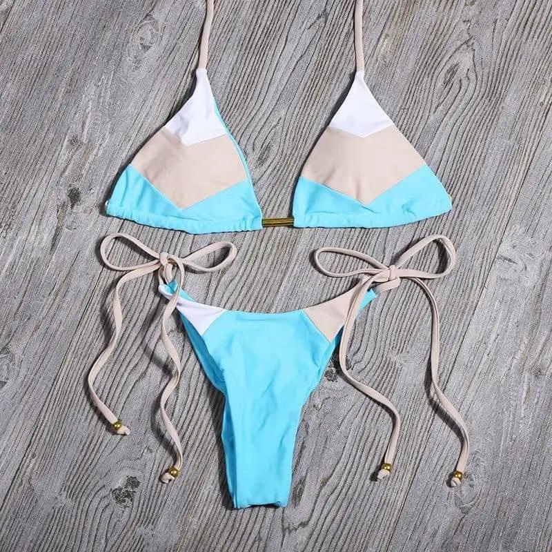 Ladies Swimsuit Colorblock Print Bikini Swimsuit-K05-3