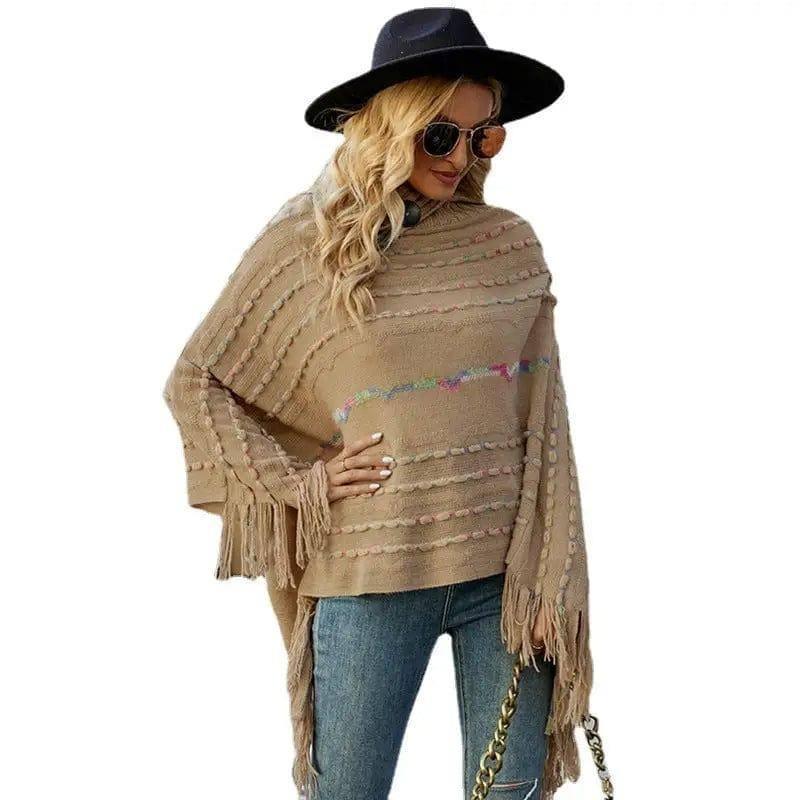 Lapel Button Pullover Shawl Women's Knitted Cape-2