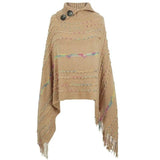 Lapel Button Pullover Shawl Women's Knitted Cape-Khaki-3