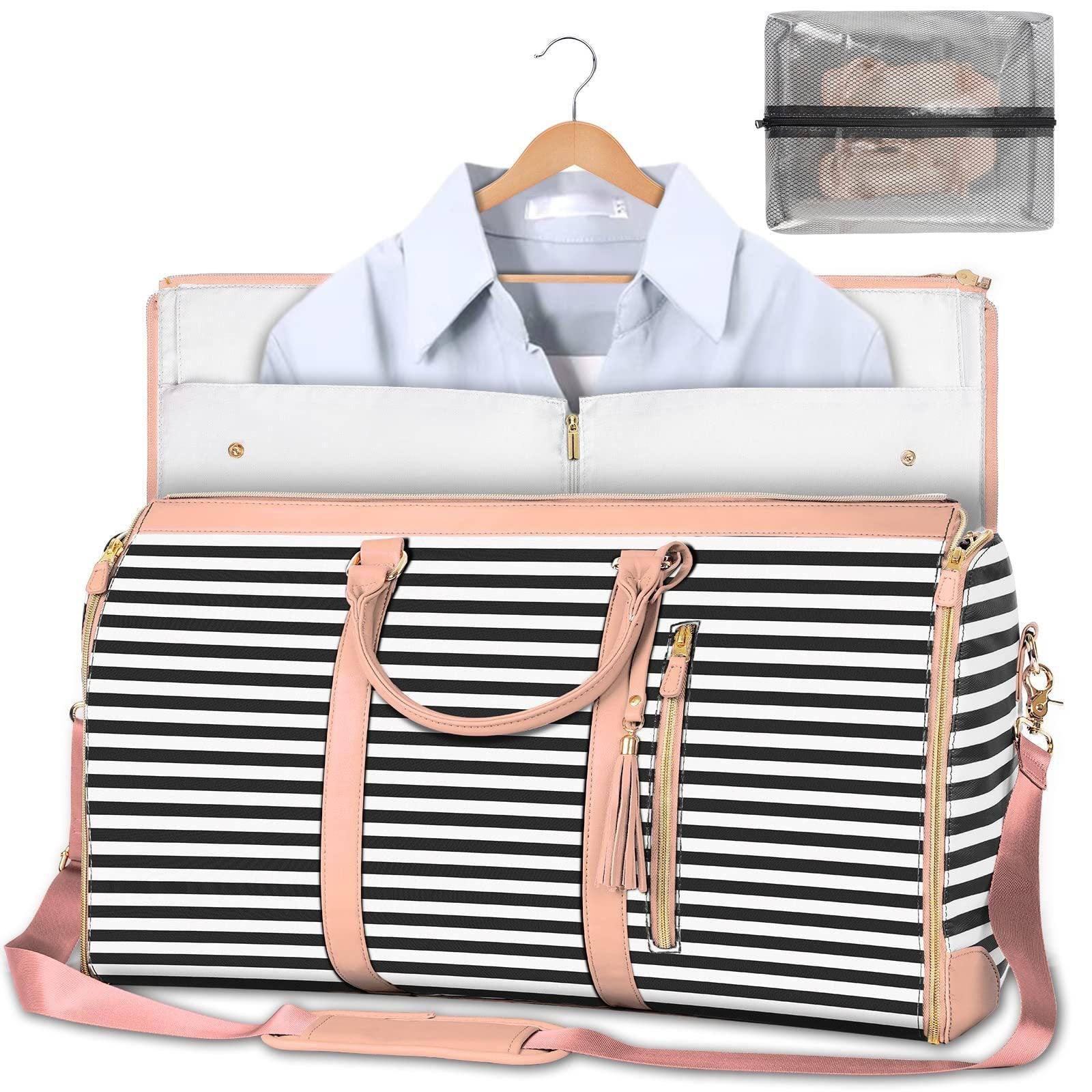 Large Capacity Travel Duffle Bag Women's Handbag Folding-Model B In Black Stripes-10