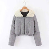LOVEMI - Lovemi - Large lapel short plaid jacket coat hooded cotton