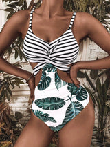 Leaf Print Bikini European And American Bikini-White-2