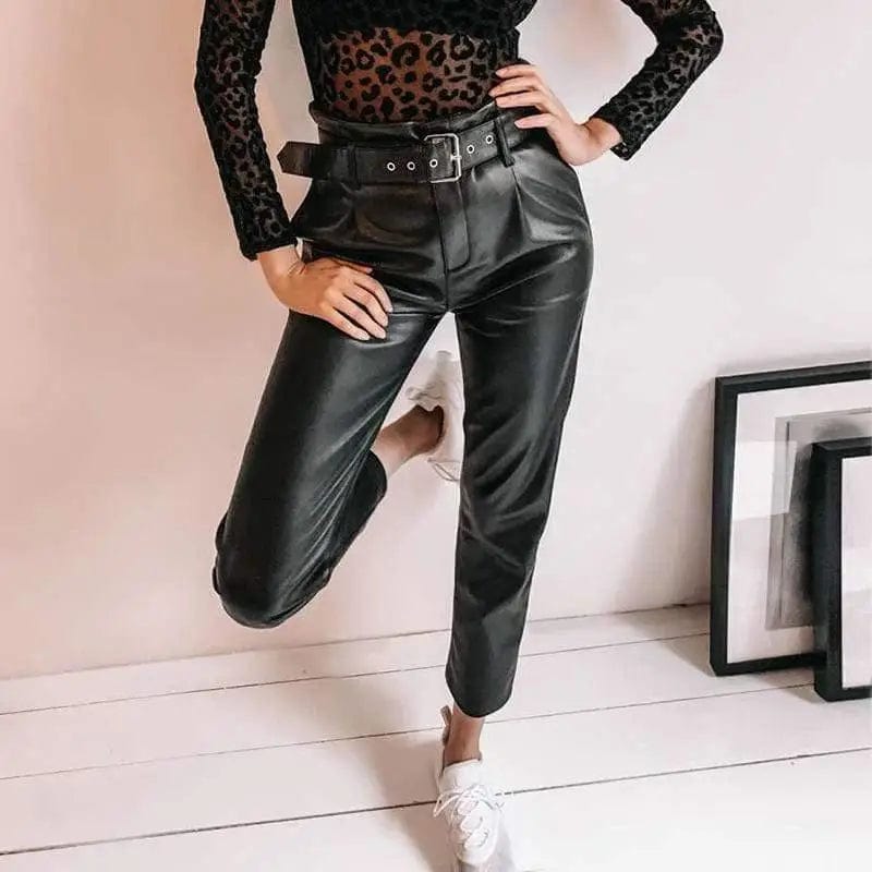 LOVEMI  Leggings Black / L Lovemi -  Personality belt casual leather pants