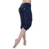 LOVEMI  Leggings Blue / XL Lovemi -  Yoga cropped pants with elastic waist button pockets