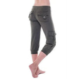 LOVEMI  Leggings Green / S Lovemi -  Yoga cropped pants with elastic waist button pockets