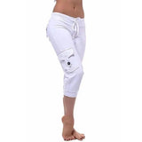 LOVEMI  Leggings White / L Lovemi -  Yoga cropped pants with elastic waist button pockets