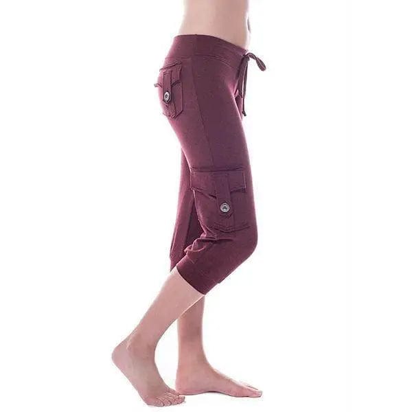 LOVEMI  Leggings Wine Red / L Lovemi -  Yoga cropped pants with elastic waist button pockets