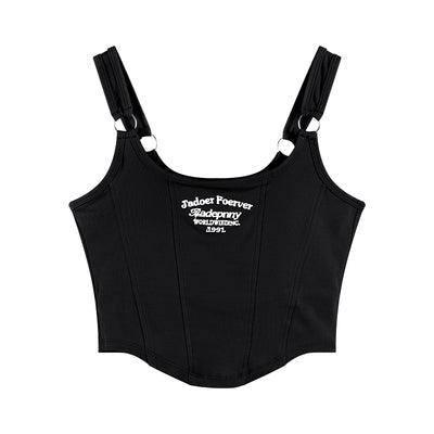 Letter Embroidery Small Suspender Vest Women Slim Short-Black-3