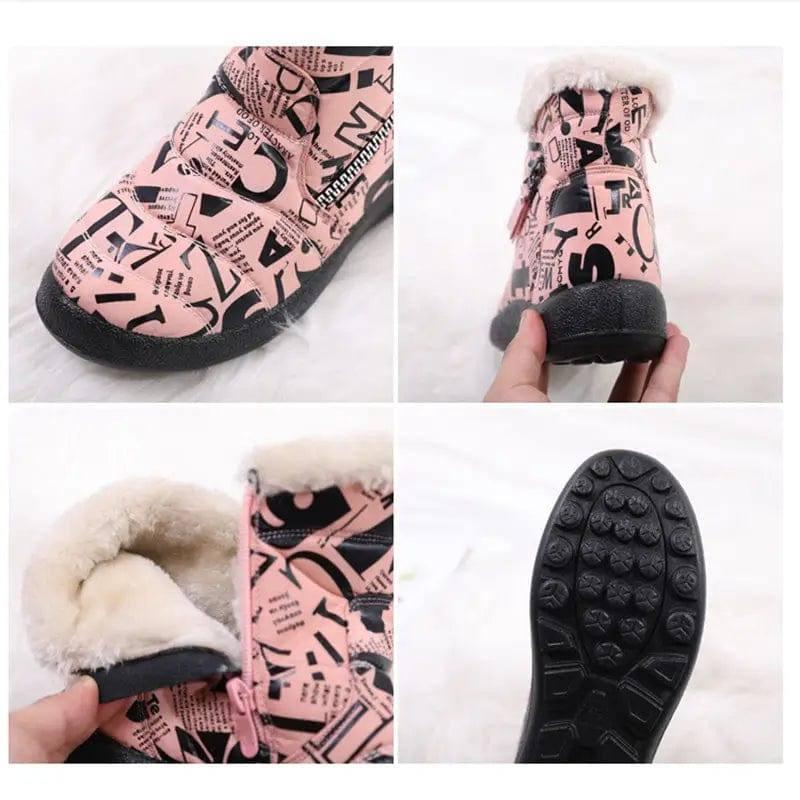 Letter Print Boots Winter Warm Plush Snow Boot Women Shoes-10