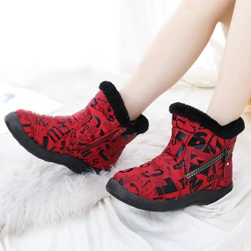 Letter Print Boots Winter Warm Plush Snow Boot Women Shoes-8