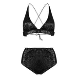 Light luxury sequin split bikini swimsuit-Black-4