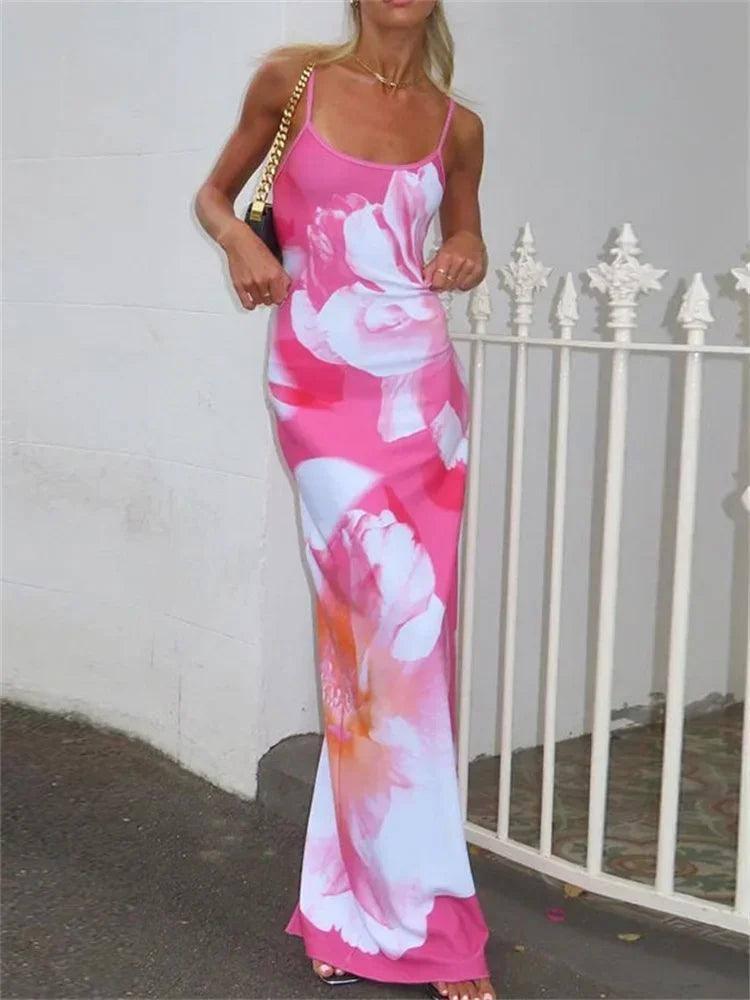 Lily Floral Spaghetti Strap Maxi Dress - Boho Summer-Pink-6