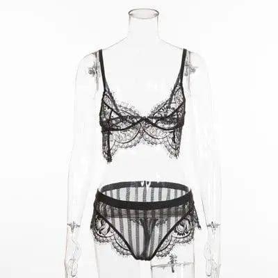 Lingerie Lace Split Underwear Set-black-4