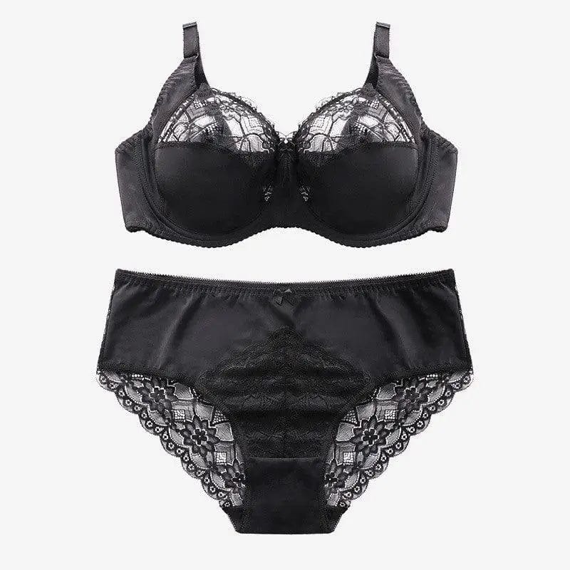 LOVEMI  lingerie set Black / 75D Lovemi -  Women's Lace Underwire Push Up Lingerie Panty Set