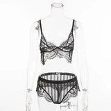 LOVEMI  lingerie set black / XL Lovemi -  Lingerie Lace Split Underwear Set