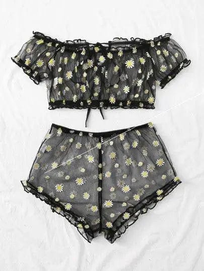 LOVEMI  lingerie set Black / XL Lovemi -  Women's Mesh Printed Lingerie Set