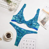 LOVEMI  Lingerie set Blue / S Lovemi -  Two-tone Lace Sexy Lingerie With Steel Ring Women Suit