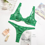 LOVEMI  Lingerie set Green / S Lovemi -  Two-tone Lace Sexy Lingerie With Steel Ring Women Suit