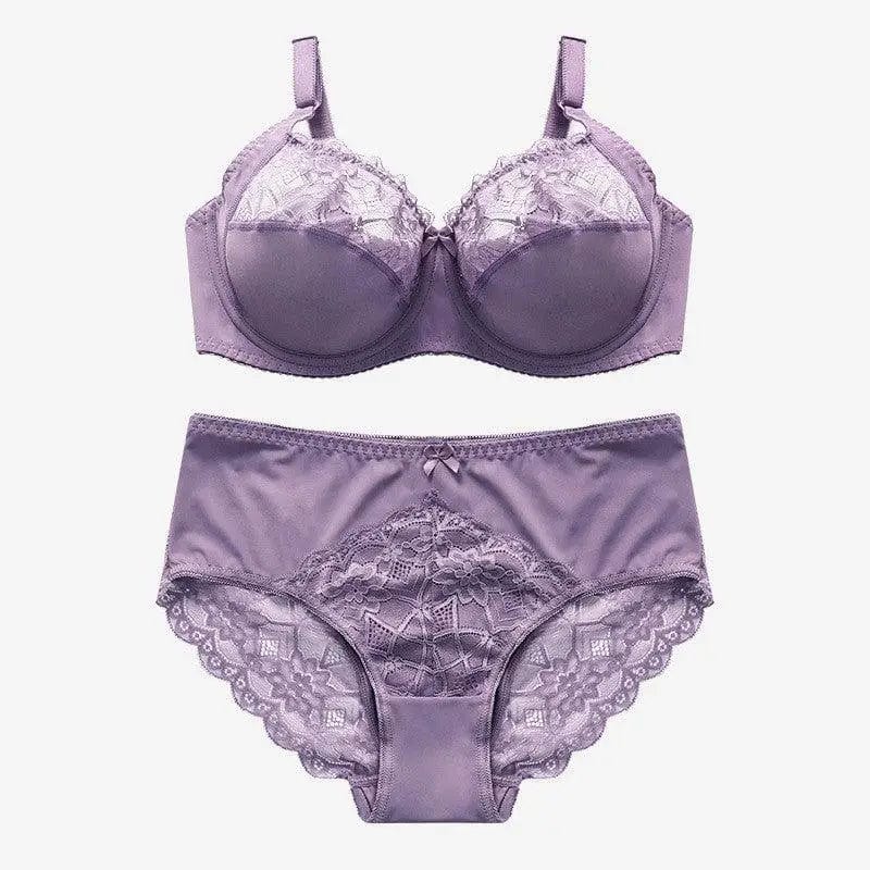 LOVEMI  lingerie set Purple / 75D Lovemi -  Women's Lace Underwire Push Up Lingerie Panty Set