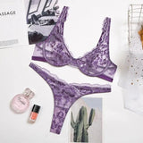 LOVEMI  Lingerie set Purple / S Lovemi -  Two-tone Lace Sexy Lingerie With Steel Ring Women Suit