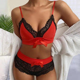 LOVEMI  Lingerie set Red / S Lovemi -  Women's Sexy Lingerie Lace Suspenders Three-point Sexy