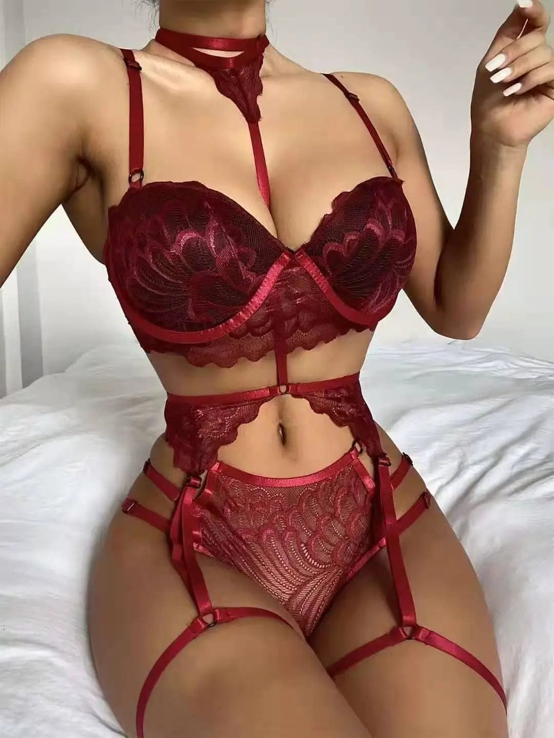 LOVEMI  Lingerie set Red / S Lovemi -  Xun Hot Lace Sexy Temptation Three-Point Suit Sexy Lingerie