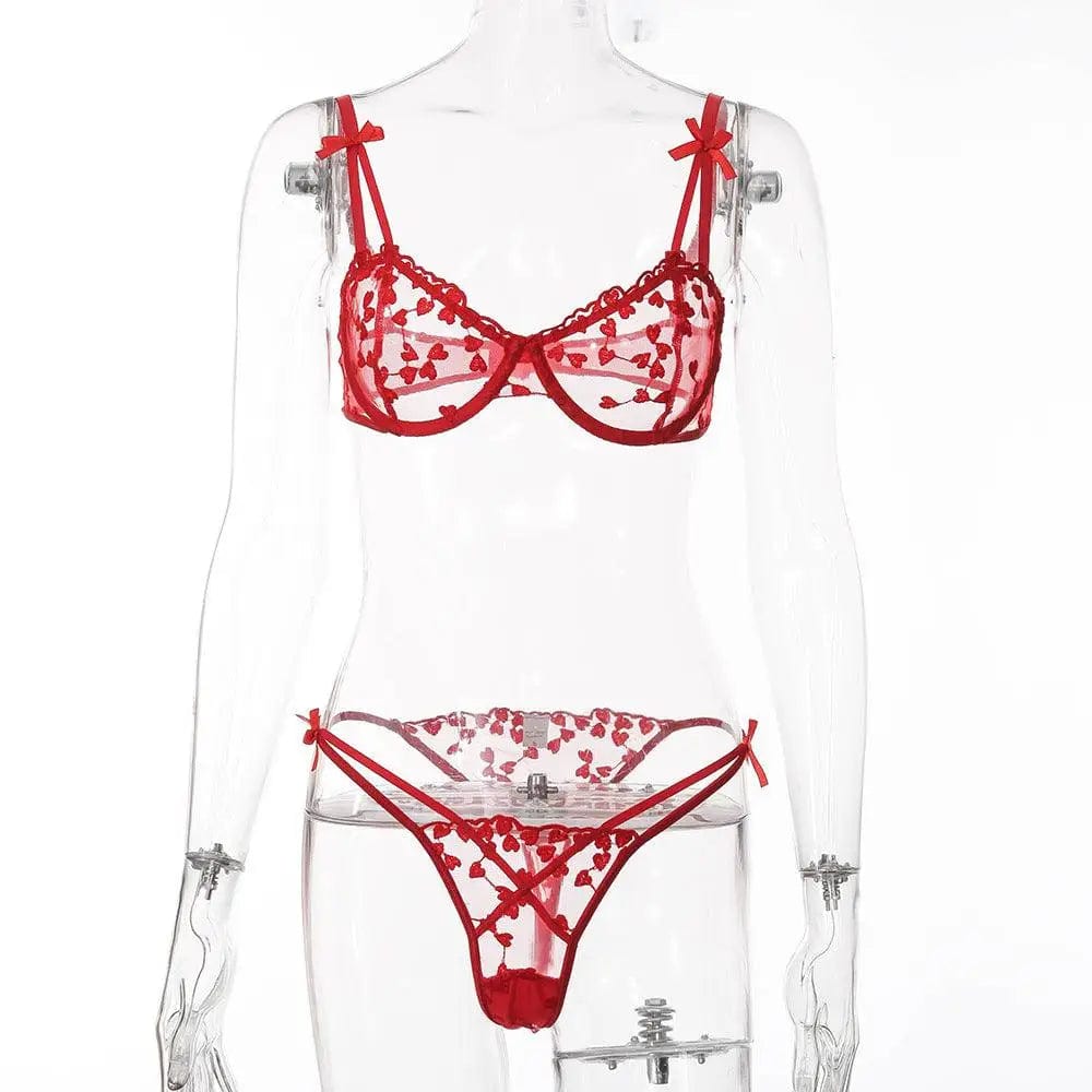 LOVEMI  lingerie set Red / XS Lovemi -  See-through Bowknot Sexy Lingerie Split Suit