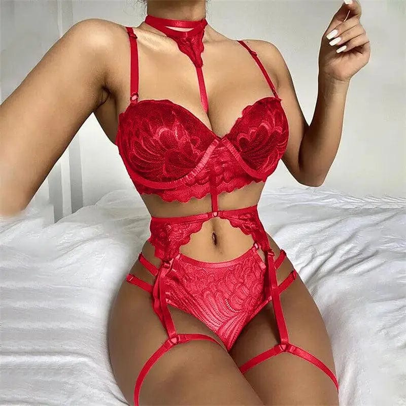 LOVEMI  Lingerie set RoseRed / L Lovemi -  Xun Hot Lace Sexy Temptation Three-Point Suit Sexy Lingerie