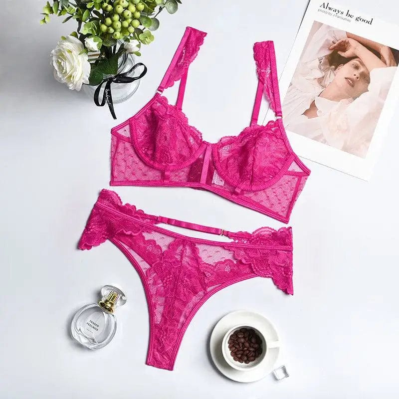 LOVEMI  lingerie set RoseRed / S Lovemi -  Women's New Lace Eyelash Stitching Body Shaping Lingerie Set