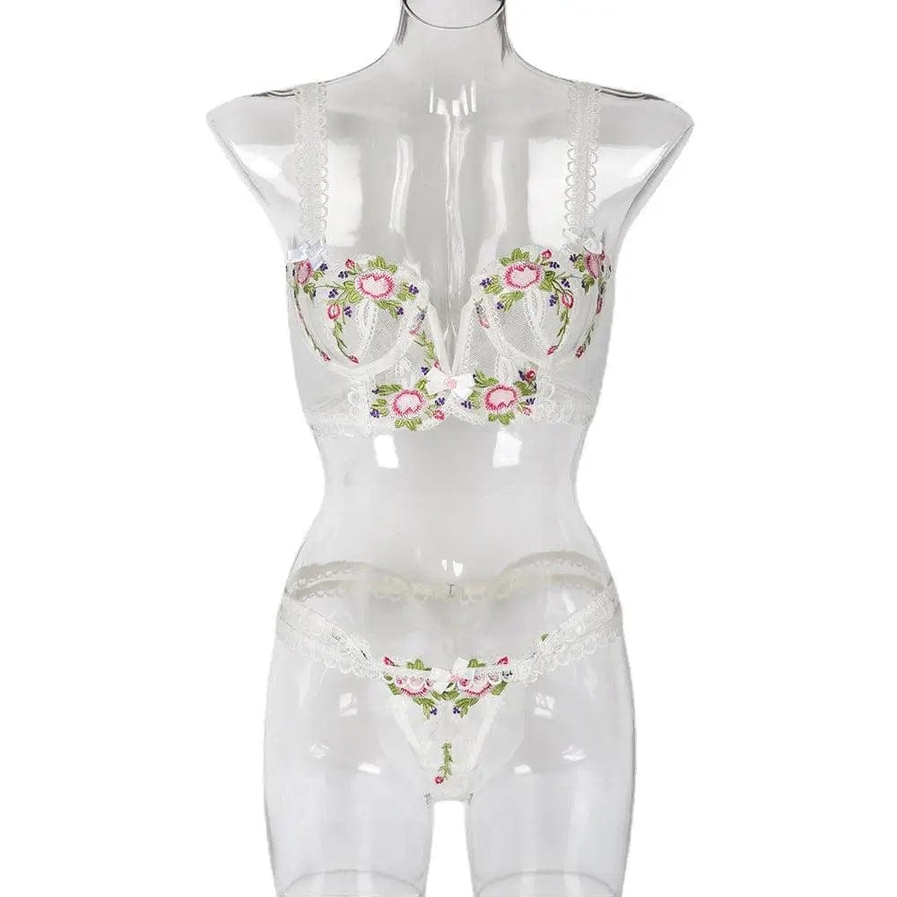 LOVEMI  lingerie set White / S Lovemi -  Lingerie High-density Embroidery High-end Mesh Flower