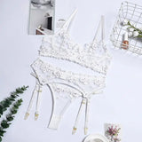 LOVEMI  lingerie set White / S Lovemi -  Sexy Lingerie Ladies Three-piece Embroidered Steel Ring