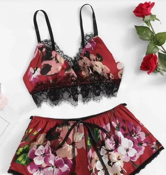 LOVEMI  Lingerie set WineRed / S Lovemi -  Two Piece Set Of Printed Sexy Lingerie Home Underwear