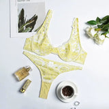 LOVEMI  Lingerie set Yellow / S Lovemi -  Two-tone Lace Sexy Lingerie With Steel Ring Women Suit