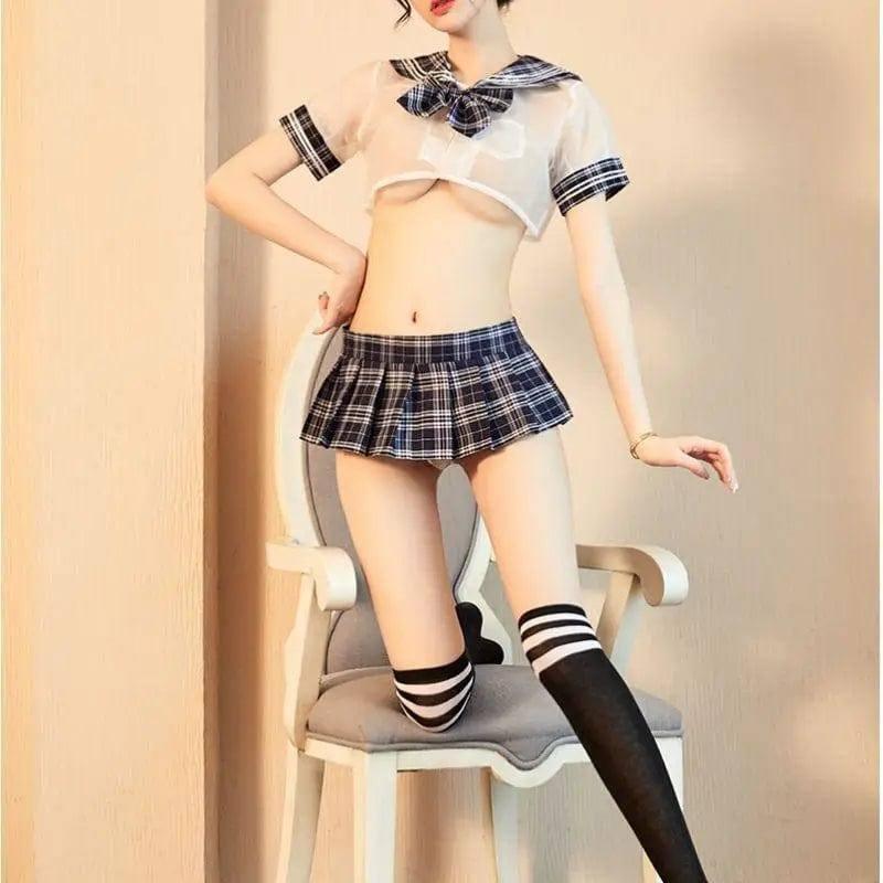 Lingerie Student Miniskirt Jk Uniform Plaid Temptation-Blueplaid-3