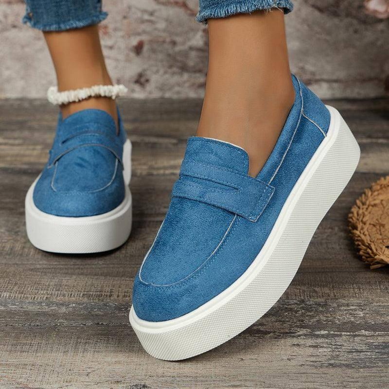 Loafers Platform Round Toe Slip-on Shoes For Women Outdoor-Blue-1