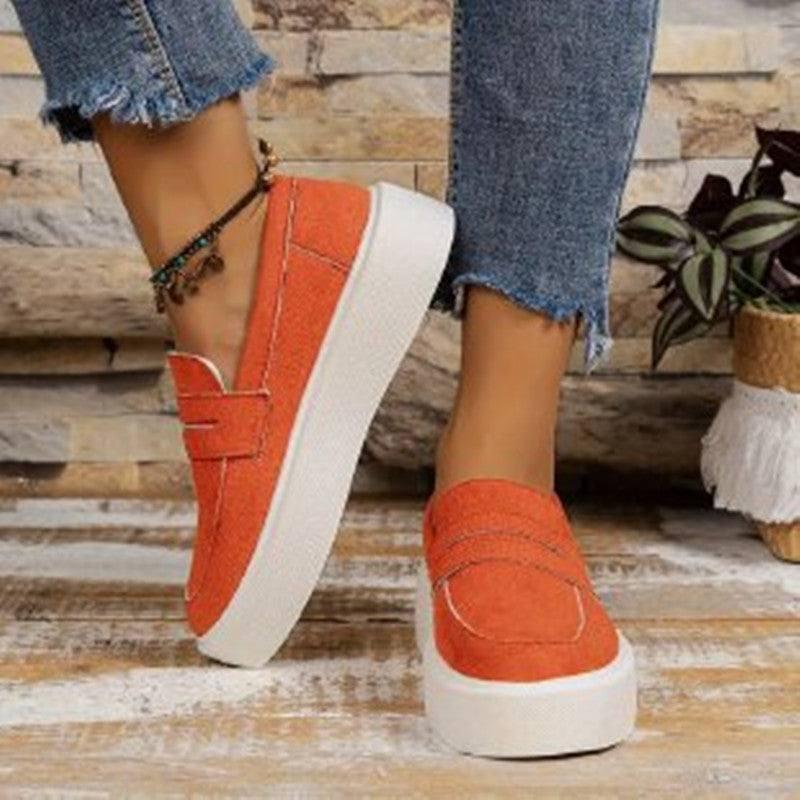 Loafers Platform Round Toe Slip-on Shoes For Women Outdoor-Orange-5