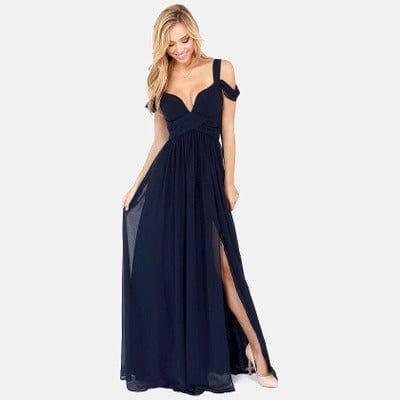 Long Floor Length Elegant Greek Style Chiffon Pleated Dress-Blue-11