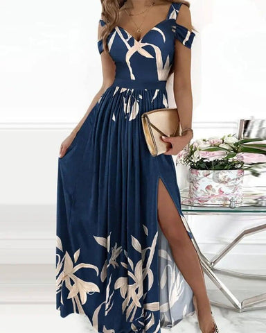 Long Floor Length Elegant Greek Style Chiffon Pleated Dress-Navy blue-13
