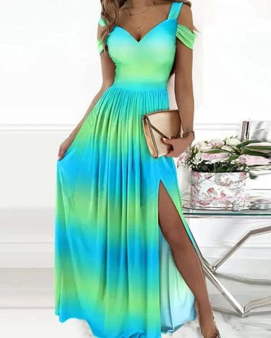 Long Floor Length Elegant Greek Style Chiffon Pleated Dress-Tie dye-15