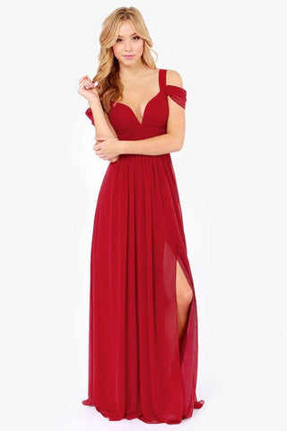 Long Floor Length Elegant Greek Style Chiffon Pleated Dress-Wine Red-16